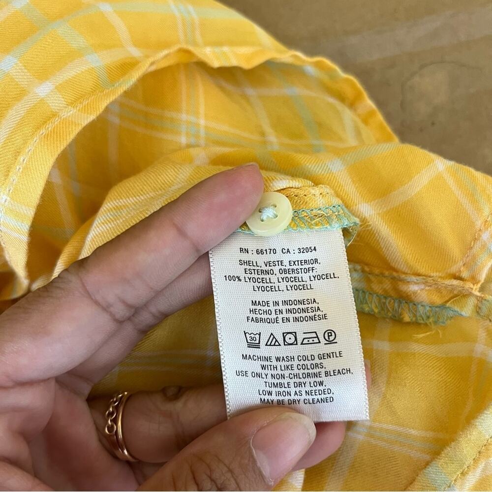 Anthropologie Holding Horses Yellow Checkered V Neck Top - Picture 7 of 7